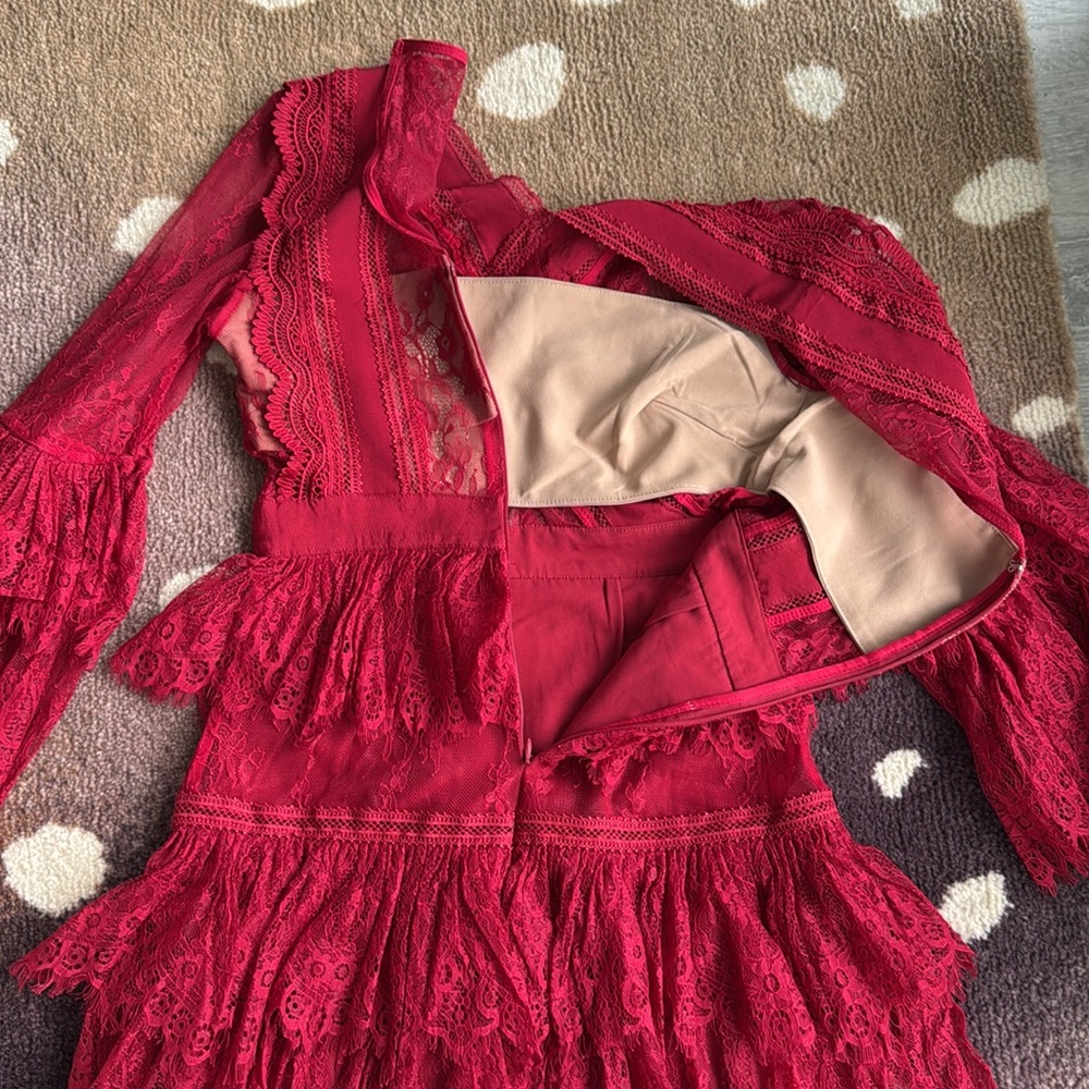 Red Lace Ruffle Dress - Picture 9 of 11